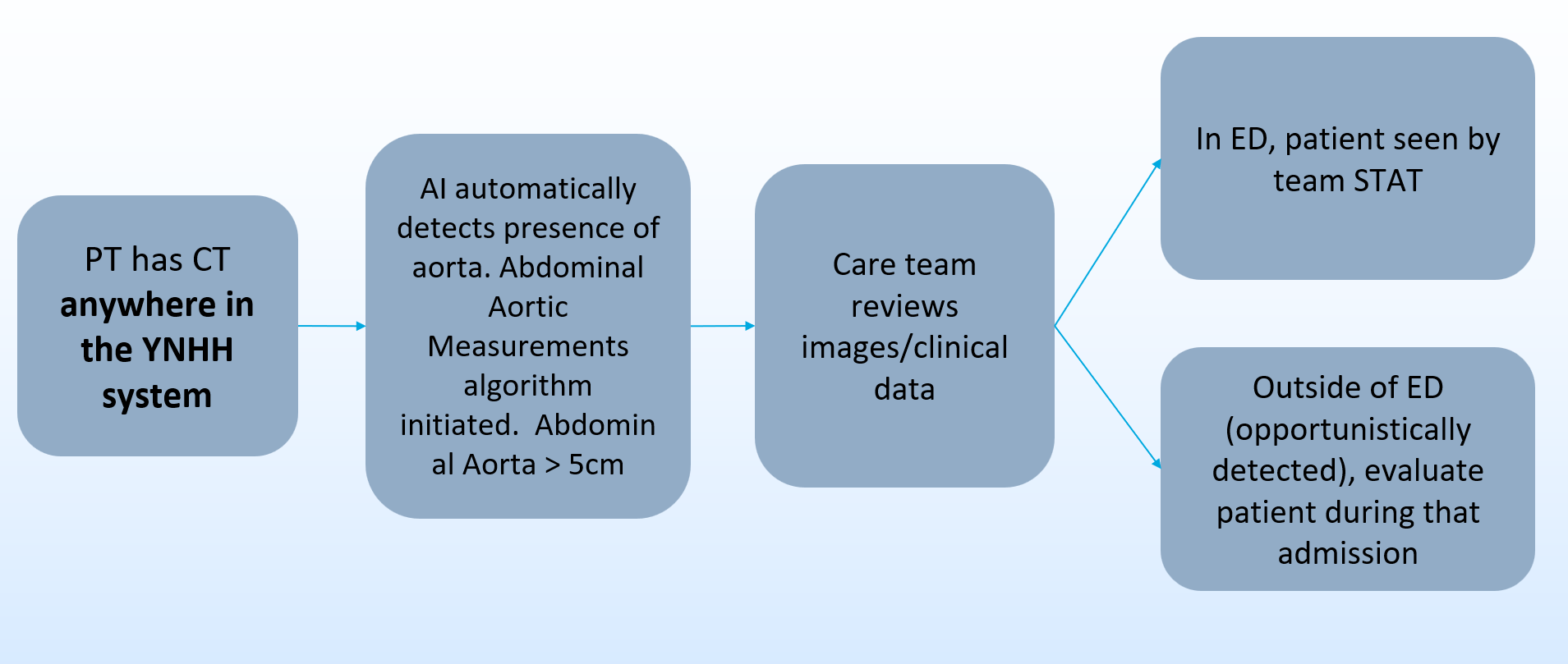 aortic aneurysm ai workflow for patients with 5cm or greater AAA measurement