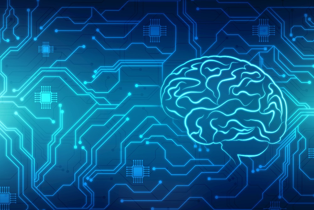 An image of a brain with a circuit board