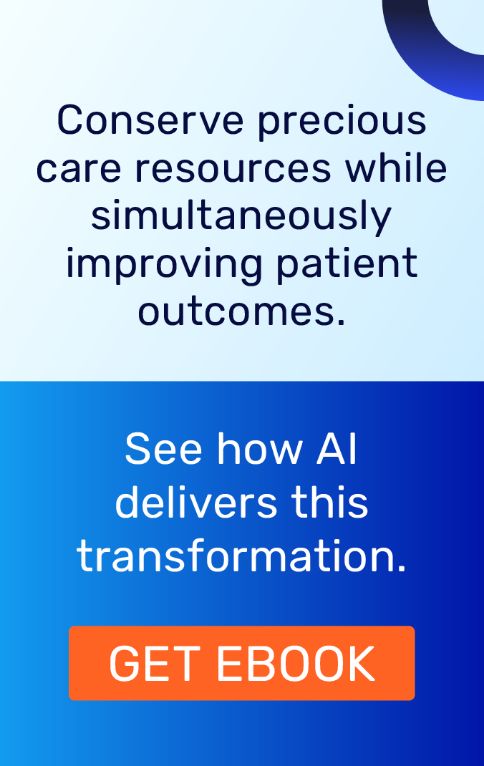 Ebook download banner ad about AI conserving care resources while improving patient outcomes