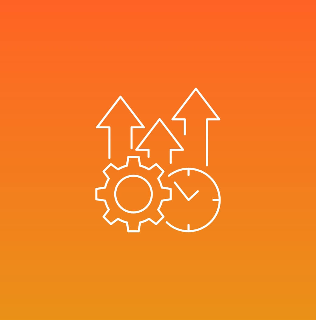 Squares with an arrow linking them together icon on orange background