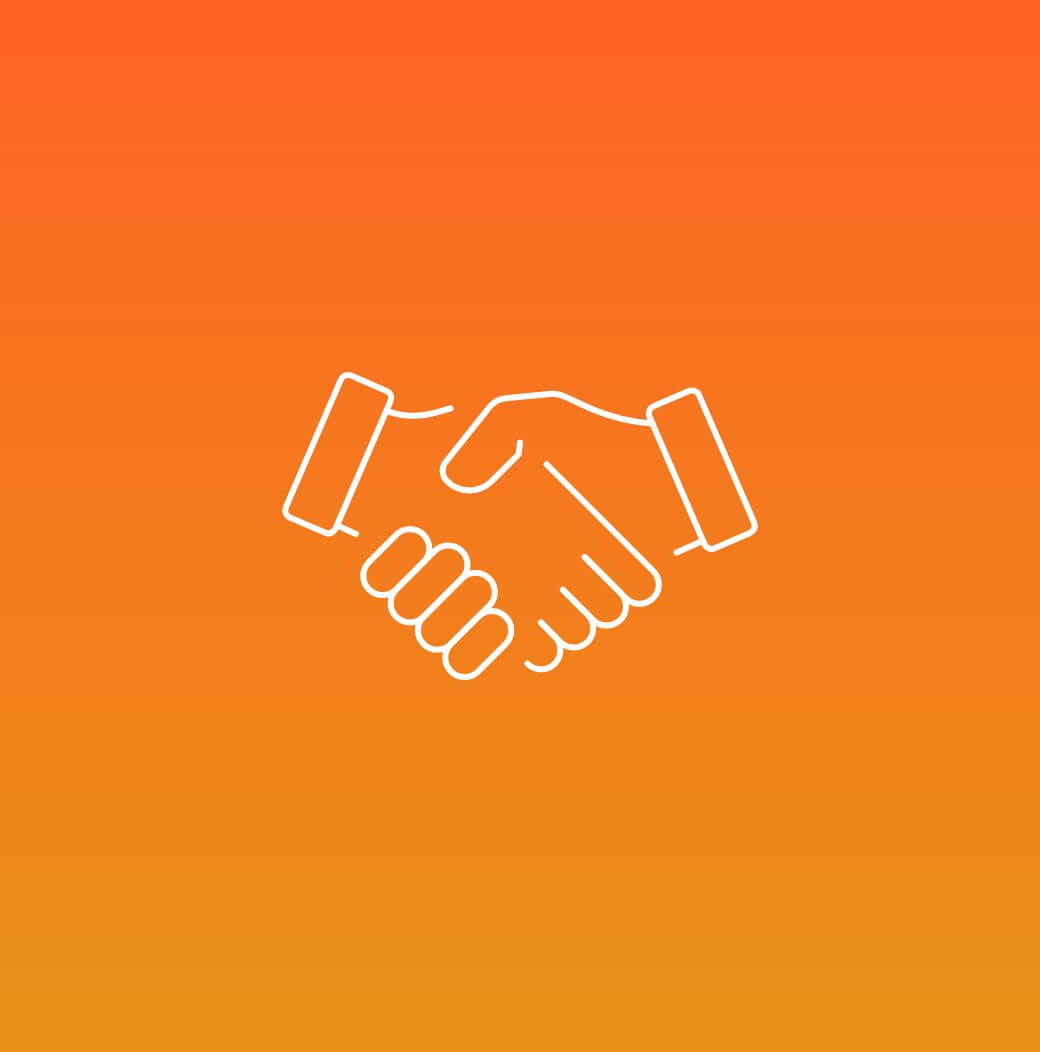 Shaking hands icon on orange background