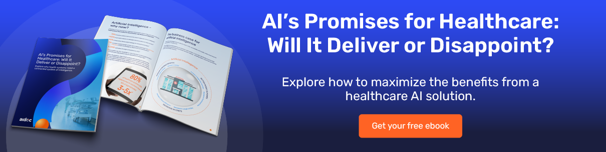 Aidoc banner for downloading your free ebook about AI's promises for healthcare will it deliver or disappoint