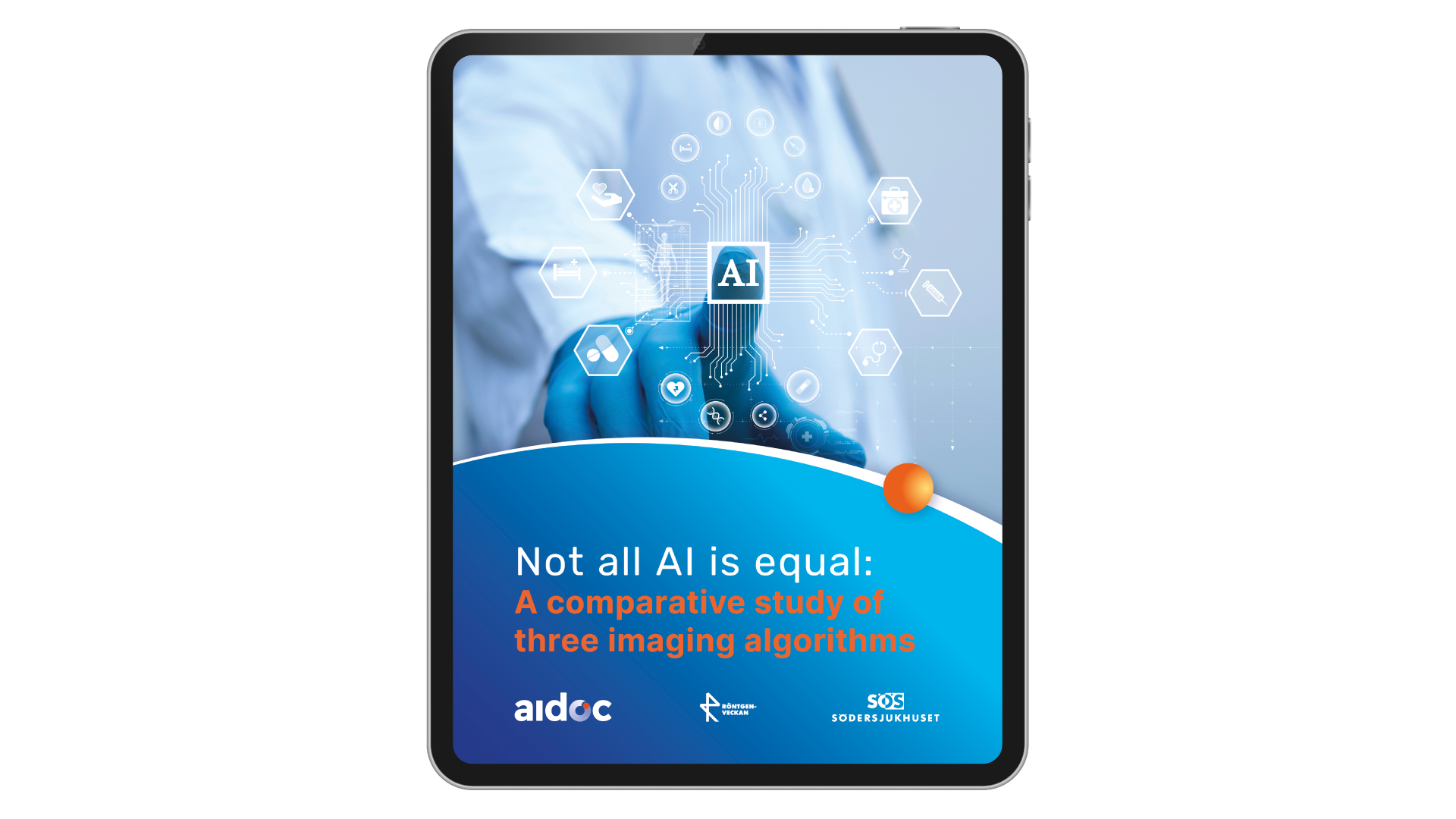 tablet screen displaying the text 'not all ai is equal: a comparative study of three imaging algorithms'