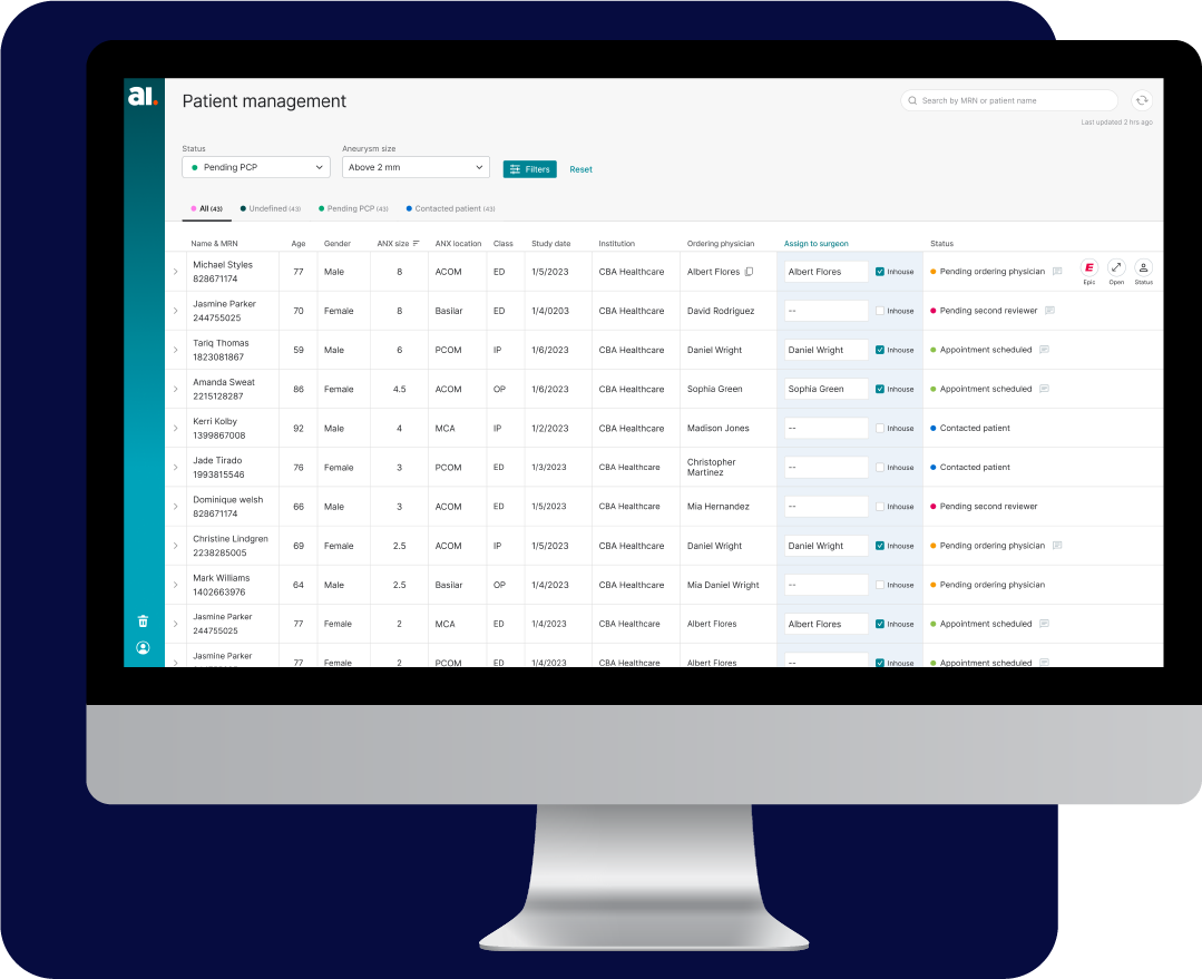 Aidoc Patient management dashboard on a desktop computer