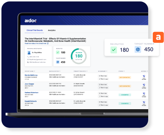 Aidoc Clinical Trial Boards dashboard