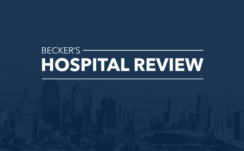 Becker's Hospital Review thumbnail image with cityscape in the background