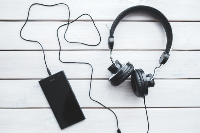Headphones plugged into a phone