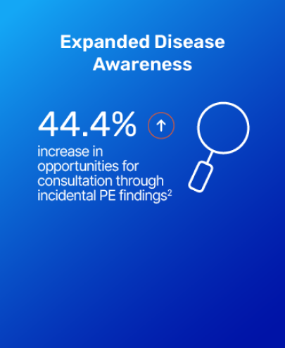 infographic highlighting a 44.4% increase in consultation opportunities through incidental PE findings, represented by a magnifying glass icon