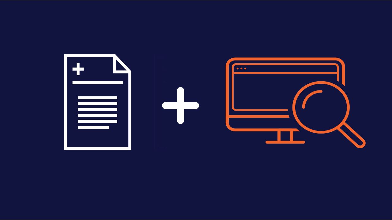 A medical document and a desktop monitor and magnifying glass